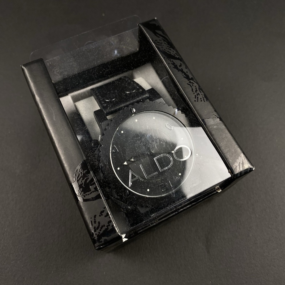 Aldo Mens Stainless Steel Watch Black Out New Damaged Box